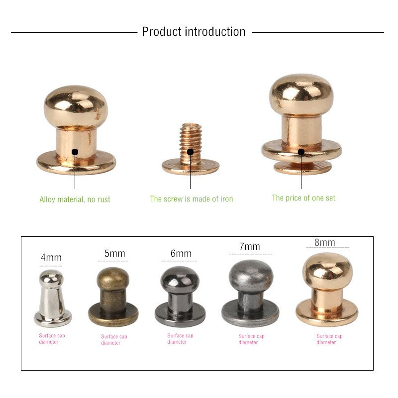 50 de seturi din aliaj metalic, buton, șurub, nituri, șuruburi, bricolaj, curea din piele, centură de ceas, rotundă, cap de călugăr, nituri, decorațiuni, catarame pentru cuie