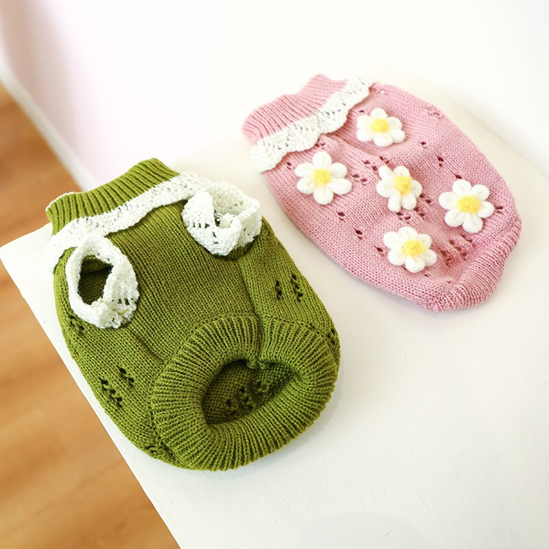 Пуловер с цветя Куче Куче Дрехи за домашни любимци Топла котка Плюшено мече Малко куче Два крака Есенна рокля Зимна рокля