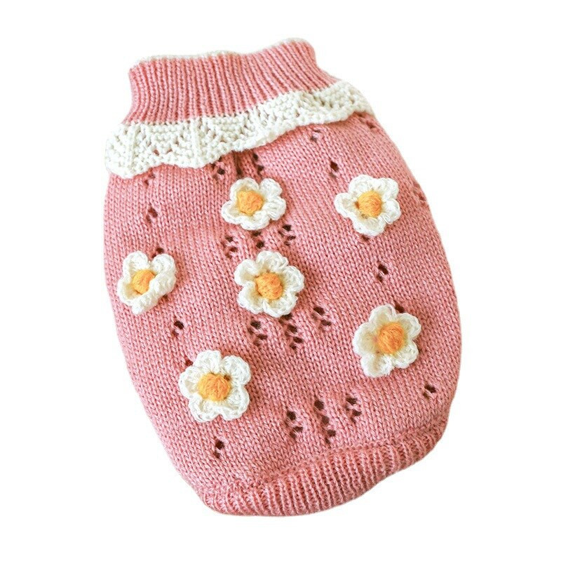 Пуловер с цветя Куче Куче Дрехи за домашни любимци Топла котка Плюшено мече Малко куче Два крака Есенна рокля Зимна рокля