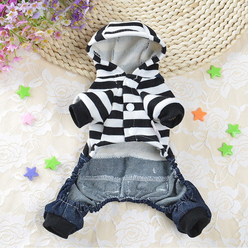 Design încântător urs cu dungi, mânecă scurtă, bumbac, respirabilă, caldă, câine, pisică, salopetă, rochie, îmbrăcăminte pentru animale de companie, pulover bretele pe spate