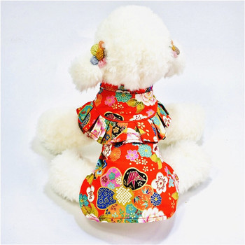 Pet Tang Suit Πουκάμισο Σκύλος Πουκάμισο Γάτα Ρούχα Κέντημα Λουλούδια Φορέματα κινέζικου στυλ για κατοικίδια Πρωτοχρονιάτικη στολή Αξεσουάρ γάτας