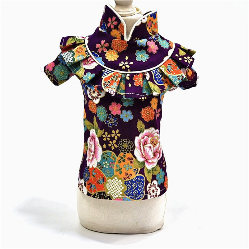 Costum Tang pentru animale de companie Cămașă Cămașă pentru câini Haine pentru pisici Broderii Flori Rochii în stil chinezesc pentru animale de companie Costum de Anul Nou Accesorii pentru pisici