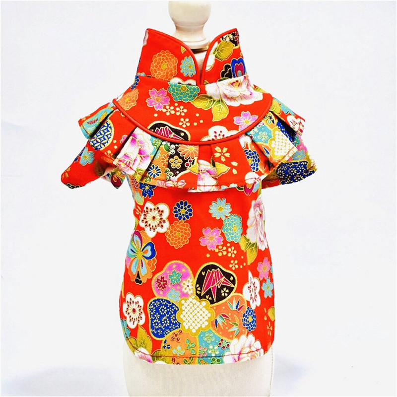 Costum Tang pentru animale de companie Cămașă Cămașă pentru câini Haine pentru pisici Broderii Flori Rochii în stil chinezesc pentru animale de companie Costum de Anul Nou Accesorii pentru pisici
