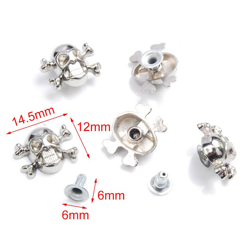 Nitovacie náušnice Lebka Krížené kosti Hrot Punk DIY Kožené remeslo na oblečenie Topánky Taška Psí obojok Rukavice Doplnky 12x14,5 mm 12 ks
