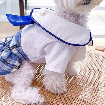Ανοιξιάτικο Καλοκαίρι Λεπτά ρούχα για σκύλους κολεγιακό στυλ Ρούχα για κατοικίδια Ζευγάρι Μικρό σκύλος γάτα Ρούχα πλέγμα παπιγιόν ντυμένος για κουτάβι κορίτσι