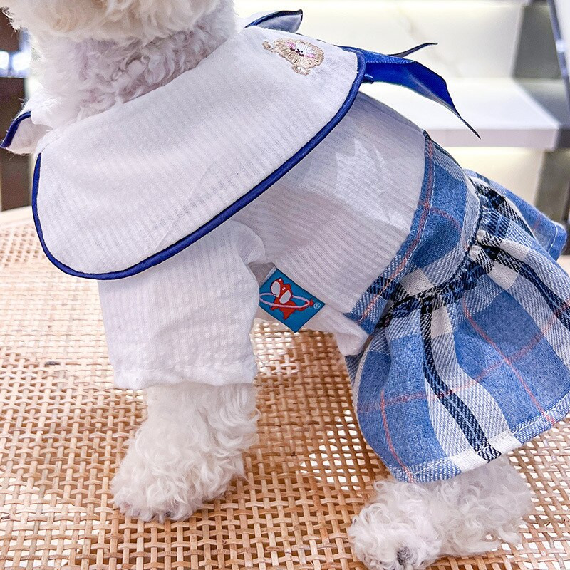 Kevadsuvi õhukesed koerariided Kolledžistiilis Paar Lemmikloomariided Väikese koera kassi riided Võrgustik Kutsikatüdrukule riietatud