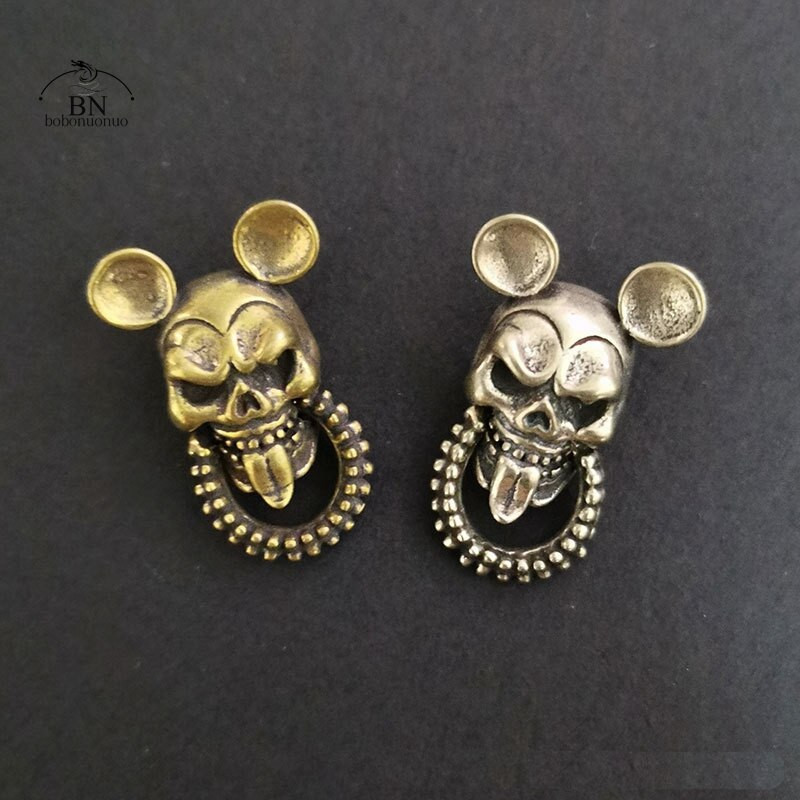 Puhtast messingist multifilmi hiirte pealuupeast riidest pannal kruvidega Punk Vintage meeste skelett nahast vöö rahakott Käekott Rõivaste needid