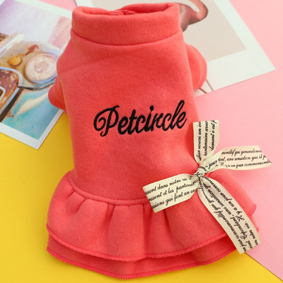 Дрехи за кучета Pet Bow Dress есен и зима плюс кадифе подплатена принцеса пола рокля тениска с букви