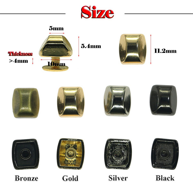 5 sád 11 mm * 10 mm obdĺžnikových skrutkovacích základov, trojfarebných dekoratívnych nýtových oblúkových povrchových kožených doplnkov pre domácich majstrov.