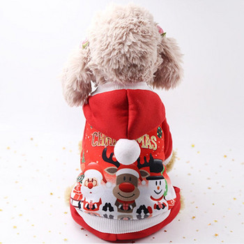 Χριστουγεννιάτικο Happy Pet Βαμβακερό παλτό για σκύλους Puppy Four Legs Κόκκινο Χριστουγεννιάτικο φούτερ με μοτίβα αλκών με στάμπα χιονάνθρωπος
