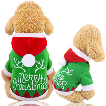 Christmas Happy Pet Памучно удебелено палто за кучета Кученце с четири крака Червено коледно суичър с качулка с шарки на лосове, щампа на снежен човек