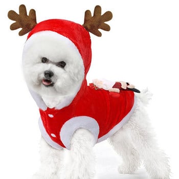 Χριστουγεννιάτικο Happy Pet Βαμβακερό παλτό για σκύλους Puppy Four Legs Κόκκινο Χριστουγεννιάτικο φούτερ με μοτίβα αλκών με στάμπα χιονάνθρωπος