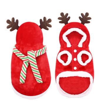 Christmas Happy Pet Памучно удебелено палто за кучета Кученце с четири крака Червено коледно суичър с качулка с шарки на лосове, щампа на снежен човек