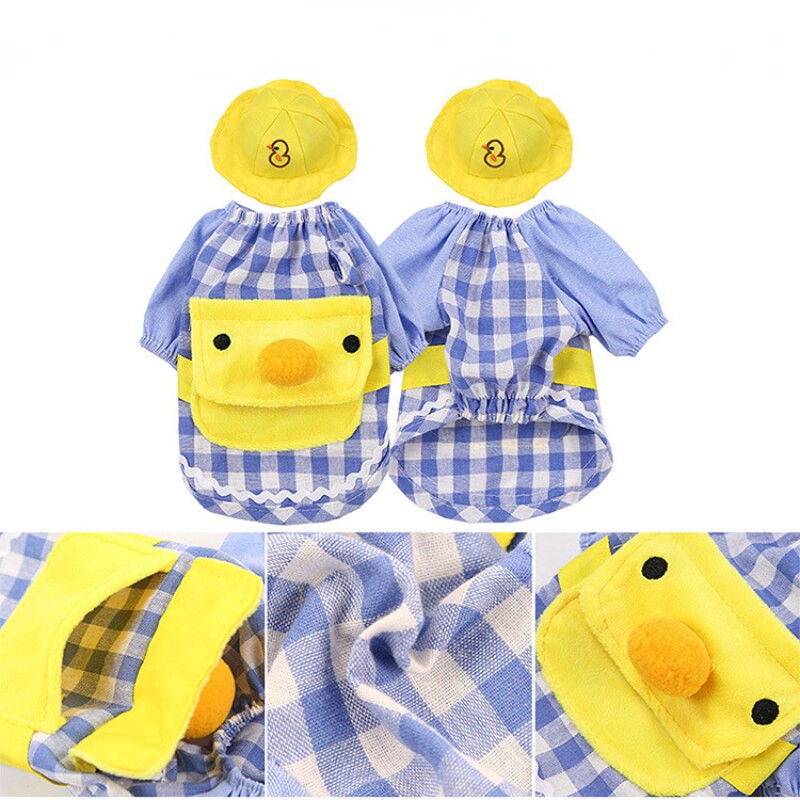 Uus multikas seljakott Lemmikloomariided Mood Väike kollane pardikoera ruuduline kampsun kassile müts Ülikond Lemmiklooma kevadsuvine ja sügisene ülikond