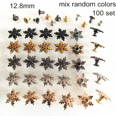 Set de 100 - Nit cu fulg de zăpadă auriu/argintiu/negru, 12,8 mm.