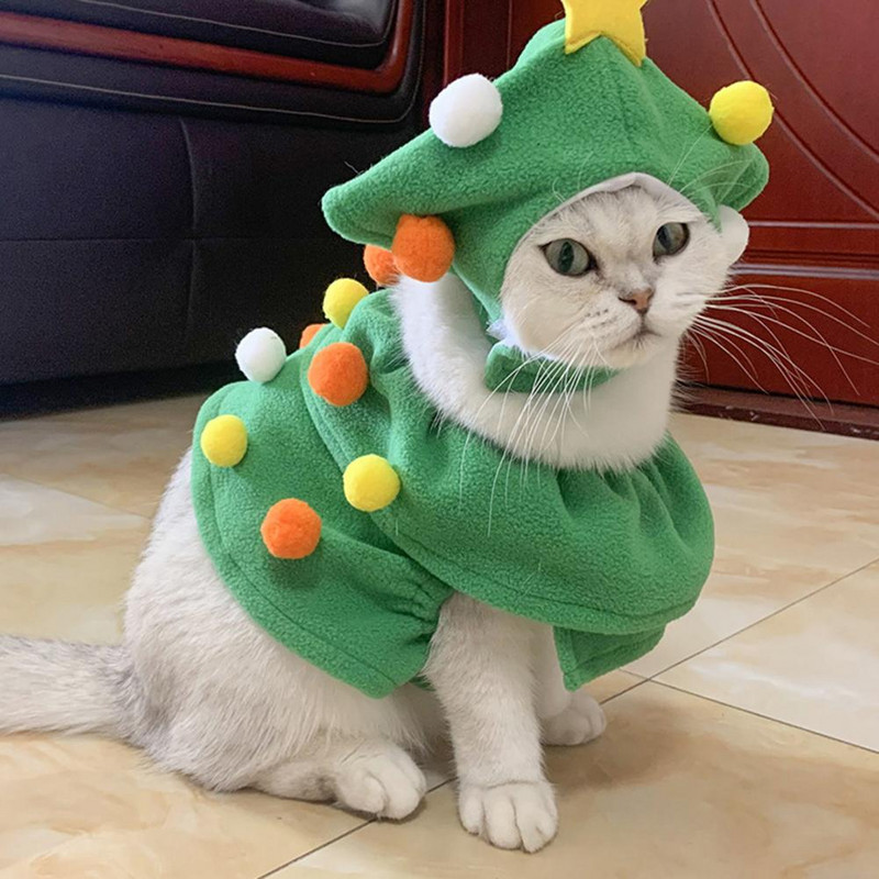 2 tk / komplekt Jõulupuu Lemmikloomarõivad Pompoonid Kollased Tähekaunistused Pehme Riietus Armas väike koerte kutsika kassi kostüüm jõulumantel