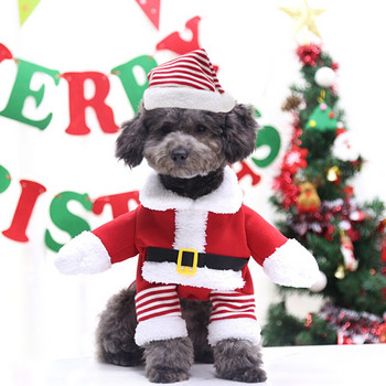 Външно облекло за куче Дядо Коледа с коледна шапка Куче Термичен суичър Удобен зимен пуловер за кучета Миещи се принадлежности за домашни любимци