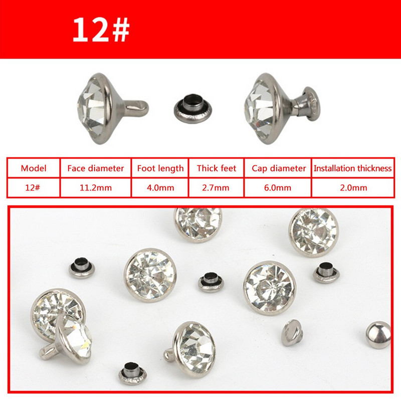 Стъклени кристали Комплект копчета с нитове Направи си сам Ръчно шиене на дрехи Закопчалка за шапка Яка Катарама Аксесоари за декорация