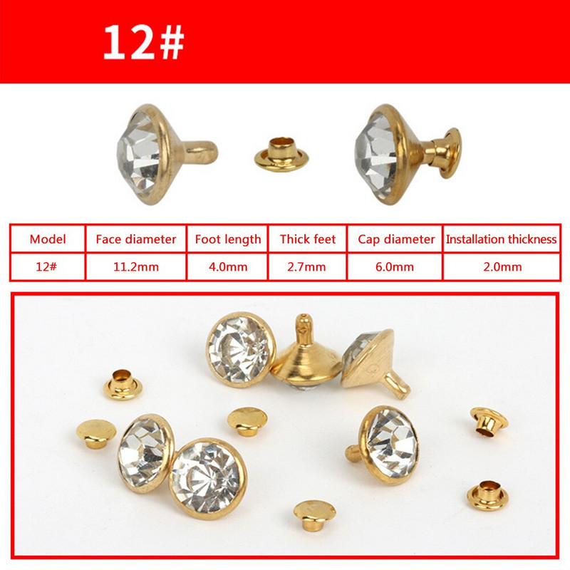 Стъклени кристали Комплект копчета с нитове Направи си сам Ръчно шиене на дрехи Закопчалка за шапка Яка Катарама Аксесоари за декорация