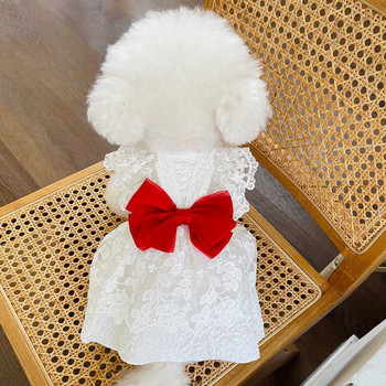 Нова серия MPK Кучешка сватбена рокля Дантелена рокля с панделка, подходяща и за котка