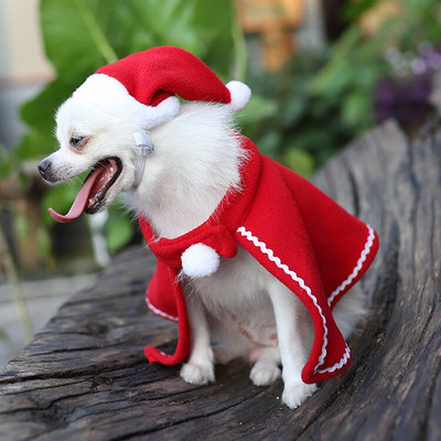 Коледно малко куче Дядо Коледа Cape & Hat Doggie Фестивален костюм Pet Merry christmas кърпа Fluffy Red Xmas Event сувенири