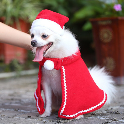 Jõulud Väike koer Jõuluvana Cape & Hat Doggie Festivali ülikonnakomplekt Lemmikloom Merry jõuluriie Fluffy Red Xmas Sündmuse soodustused