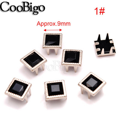 200tk Claw Square Rhinestone Needid Naastud Crystal Nailhead DIY Punk Spike Kingad Kott Riided Nahast Käsitöö Aksessuaar Värviline 9mm