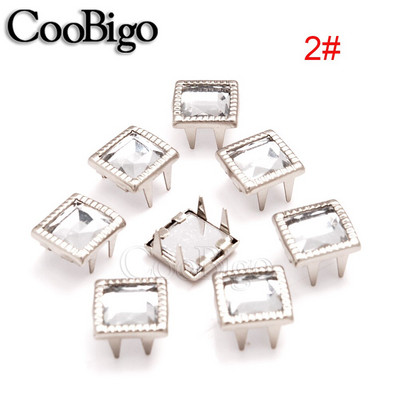 200tk Claw Square Rhinestone Needid Naastud Crystal Nailhead DIY Punk Spike Kingad Kott Riided Nahast Käsitöö Aksessuaar Värviline 9mm