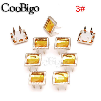 200tk Claw Square Rhinestone Needid Naastud Crystal Nailhead DIY Punk Spike Kingad Kott Riided Nahast Käsitöö Aksessuaar Värviline 9mm