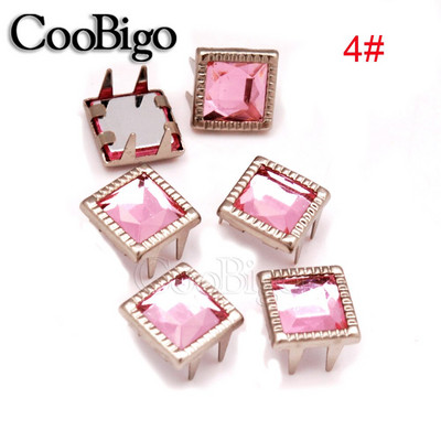 200tk Claw Square Rhinestone Needid Naastud Crystal Nailhead DIY Punk Spike Kingad Kott Riided Nahast Käsitöö Aksessuaar Värviline 9mm