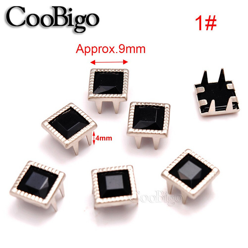 200tk Claw Square Rhinestone Needid Naastud Crystal Nailhead DIY Punk Spike Kingad Kott Riided Nahast Käsitöö Aksessuaar Värviline 9mm
