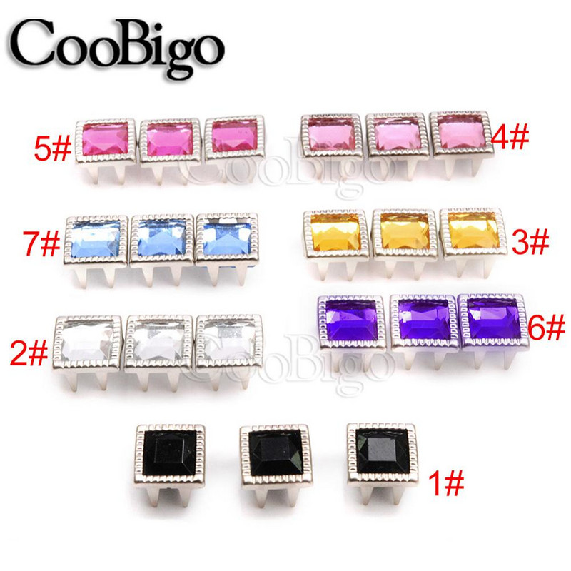 200tk Claw Square Rhinestone Needid Naastud Crystal Nailhead DIY Punk Spike Kingad Kott Riided Nahast Käsitöö Aksessuaar Värviline 9mm