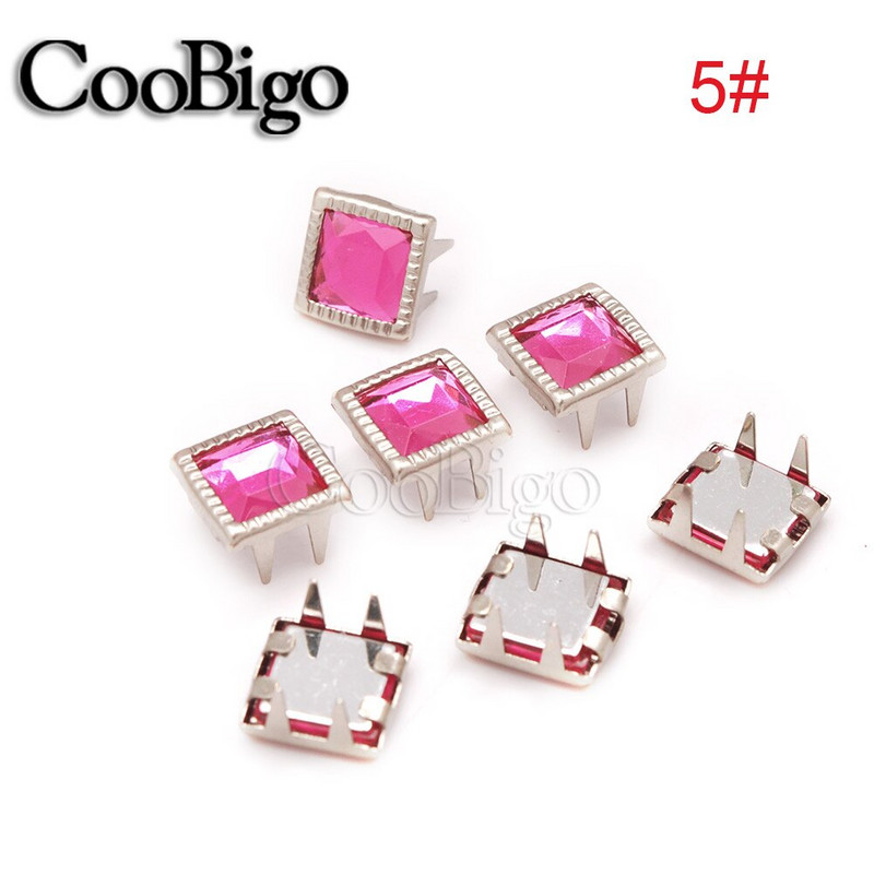 200tk Claw Square Rhinestone Needid Naastud Crystal Nailhead DIY Punk Spike Kingad Kott Riided Nahast Käsitöö Aksessuaar Värviline 9mm