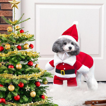 Куче Костюм на Дядо Коледа Куче Костюм на Дядо Коледа Забавен стоящ костюм на Дядо Коледа за кучета Топъл коледен костюм за куче Котка