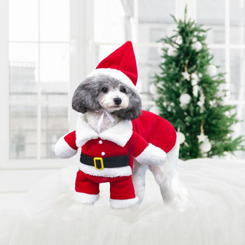 Куче Костюм на Дядо Коледа Куче Костюм на Дядо Коледа Забавен стоящ костюм на Дядо Коледа за кучета Топъл коледен костюм за куче Котка