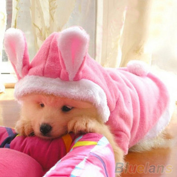 Дрехи за домашни кучета, котки, сладък стил на заек, къс ръкав, мек, удобен памук, зимни топли костюми за кученца, облекло