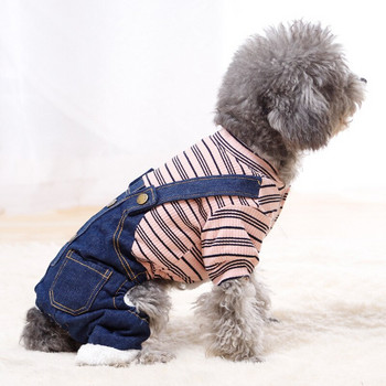 Двуслоен ватиран дънков костюм за домашни любимци Красиви топли и удобни дрехи за кученца Удебелени дънки Дрехи за шнауцер