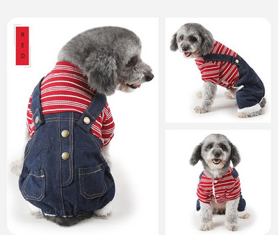 Dviejų sluoksnių dygsniuotas džinsinis kostiumas augintiniui Gražus šiltas ir patogus šuniuko rūbai Stori džinsai Šnaucerių drabužiai