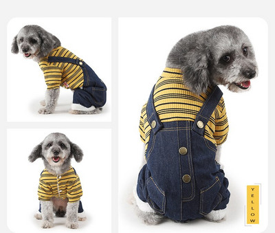 Dviejų sluoksnių dygsniuotas džinsinis kostiumas augintiniui Gražus šiltas ir patogus šuniuko rūbai Stori džinsai Šnaucerių drabužiai