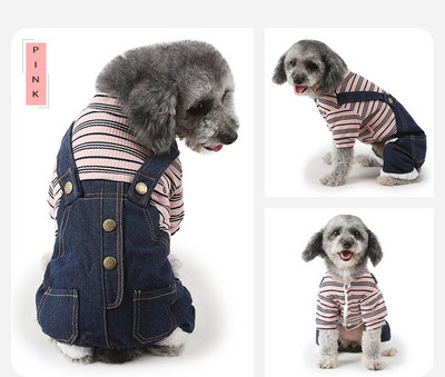 Dviejų sluoksnių dygsniuotas džinsinis kostiumas augintiniui Gražus šiltas ir patogus šuniuko rūbai Stori džinsai Šnaucerių drabužiai