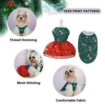Χριστουγεννιάτικη φούστα για κατοικίδια Υπέροχη φούστα και γιλέκο για σκύλους Elk Χριστουγεννιάτικο δέντρο Snowflakes Σκύλος γιορτινό φόρεμα Ελαφρύ κοστούμι σκυλάκι