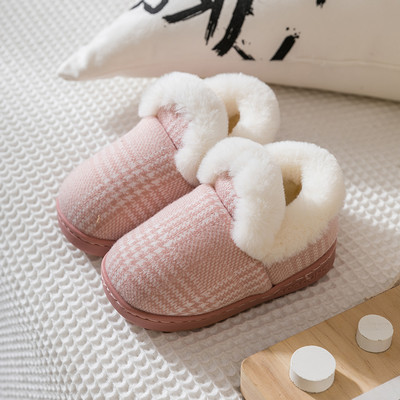 Domáce detské kockované papuče s chmýřím pre chlapcov a dievčatá