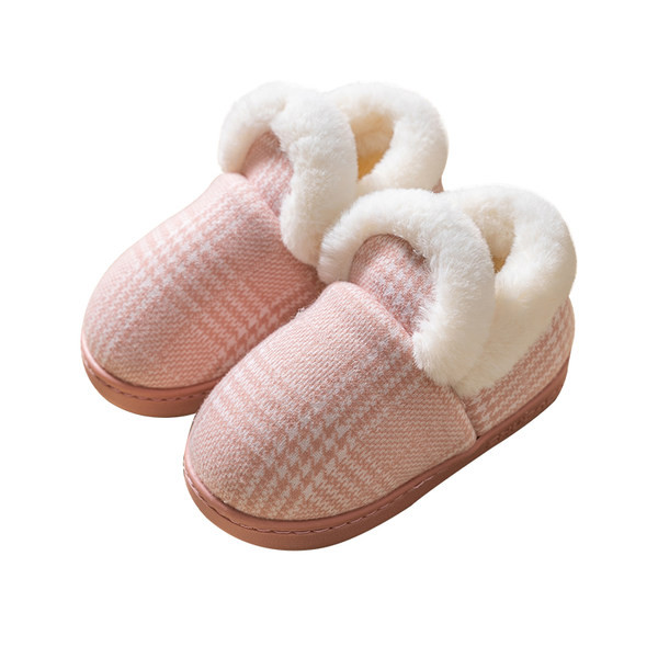 Domáce detské kockované papuče s chmýřím pre chlapcov a dievčatá