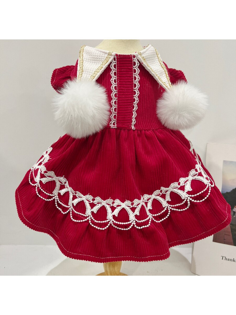 Lemmikkoer Kass Sügis ja talvine uusaasta soe armas punane vibu Korea stiilis retro, printsessi seelik