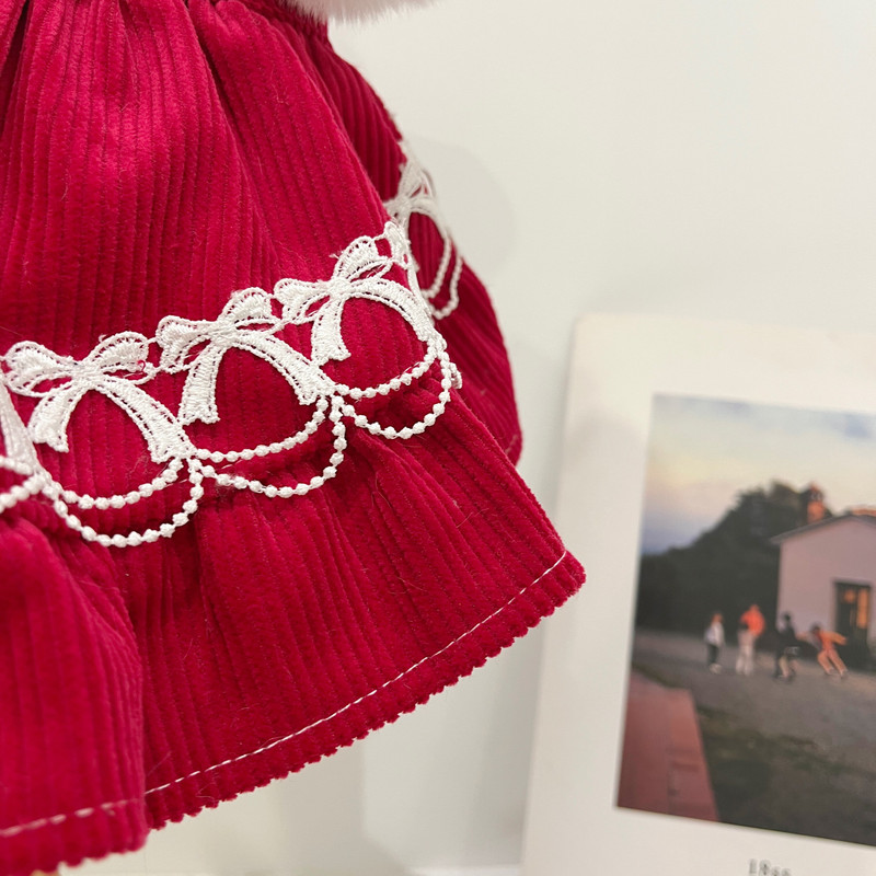 Lemmikkoer Kass Sügis ja talvine uusaasta soe armas punane vibu Korea stiilis retro, printsessi seelik