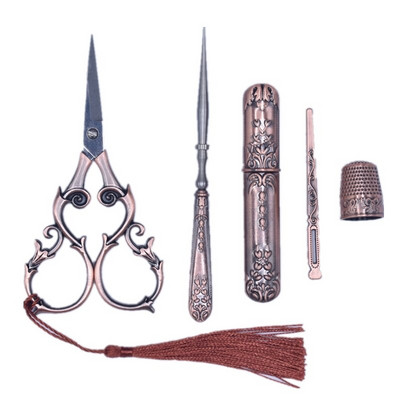 Retro žirklių rinkinys Išskirtinės vintažinės žirklės + adatos laikymo vamzdelis + yla + sriegis + antpirštis, siuvinėjimas, siuvimo žirklės, siuvimo reikmenys