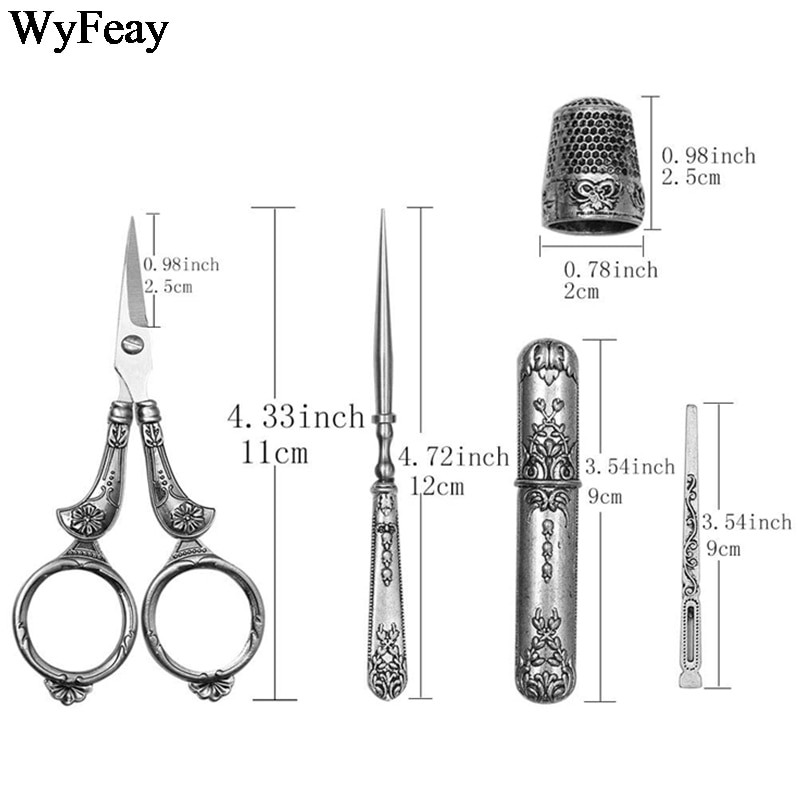 Retro žirklių rinkinys Išskirtinės vintažinės žirklės + adatos laikymo vamzdelis + yla + sriegis + antpirštis, siuvinėjimas, siuvimo žirklės, siuvimo reikmenys