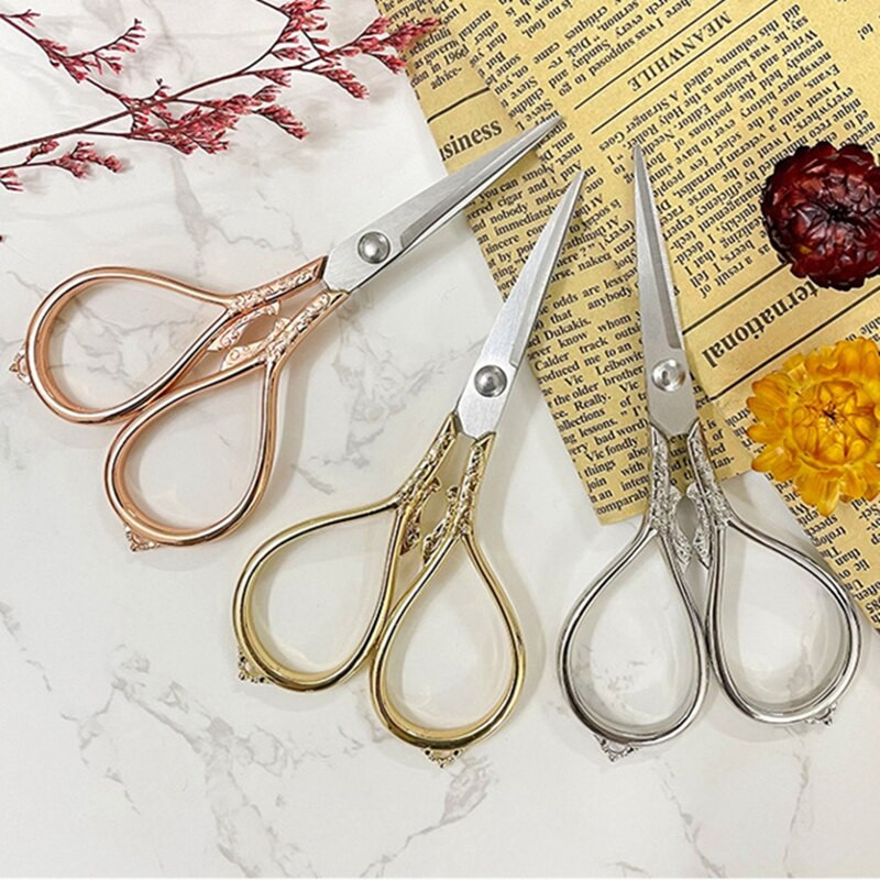 Freză de cusut retro Foarfece de epocă Broderie țesătură cu punct de cruce Mic pentru îngrijire aur roz, cusături, fire, foarfece