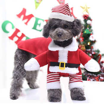 Ρούχα εξωτερικού χώρου για σκύλους Άγιου Βασίλη με χριστουγεννιάτικο καπέλο για σκύλους Θερμική φούτερ Άνετη στολή κουταβιού γατάκι που πλένεται προμήθειες για κατοικίδια