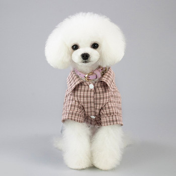 Домашно куче Пролетно/лятно облекло Кученце Кариран гащеризон Памучна пижама Костюм Костюм от плат за малко куче DC711